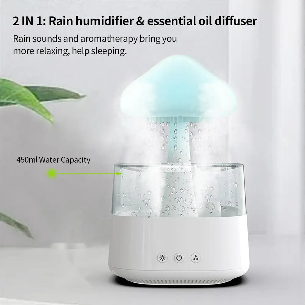 Relaxing Rain Cloud Diffuser & Humidifier with Colorful LED Lamp - Ecorix