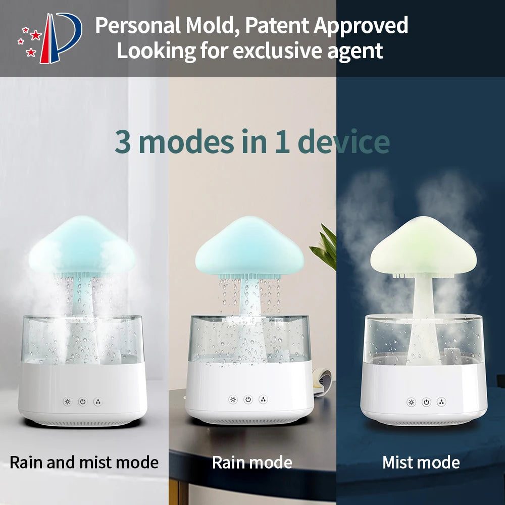 Relaxing Rain Cloud Diffuser & Humidifier with Colorful LED Lamp - Ecorix